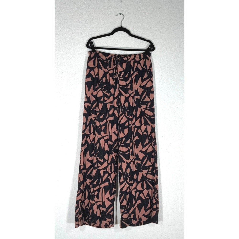 A New‎ Day Terracotta Black Wide Leg Pants - M - Linen Blend Boho Abstract Fall